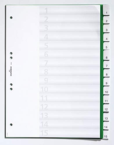 Durable Register aus Kunststoff, mit blanko Taben, 15-teilig, grün, 622205 von Durable