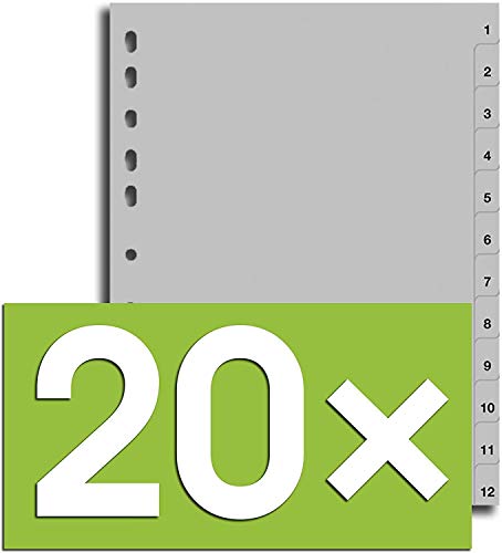 Durable Register für DIN A4, volldeckend (20er Pack - grau, 1-12) von Durable