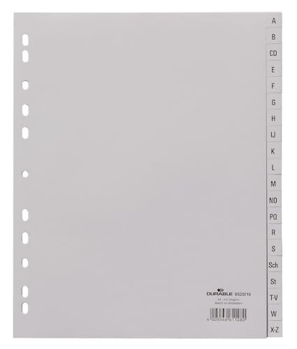 Durable Register mit geprägten Taben A-Z, 20-teilig, Universallochung, überbreit, 20 Stück, grau, 652010 Durable Register mit geprägten Taben A-Z, 20-teilig, Universallochung, überbreit, 20 Stück, grau, 652010 von Durable