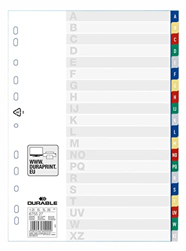 Durable Register mit geprägten Taben A-Z, Universallochung, 20 Stück, farbiger Verlauf, 675527 von Durable
