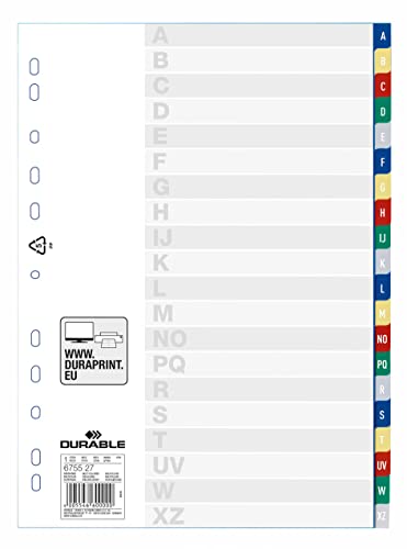 Durable Register mit geprägten Taben A-Z, Universallochung, 20 Stück, farbiger Verlauf, 675527 Durable Register mit geprägten Taben A-Z, Universallochung, 20 Stück, farbiger Verlauf, 675527 von Durable