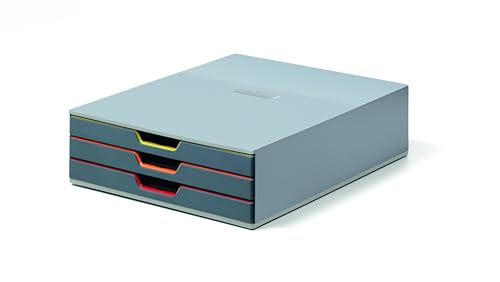 Durable Schubladenbox (Varicolor) 3 Ablagefächer, mit Etiketten zur Beschriftung, mehrfarbig, 760327 von Durable