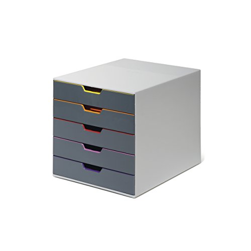 Durable Schubladenbox A4 (Varicolor) 5 Fächer, mit Etiketten zur Beschriftung, mehrfarbig, 760527 von Durable