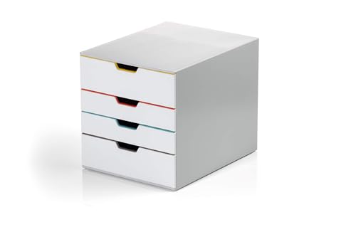 Durable Schubladenbox A4 (Varicolor Mix) 4 Fächer, mit Etiketten zur Beschriftung, mehrfarbig, 762427 von Durable