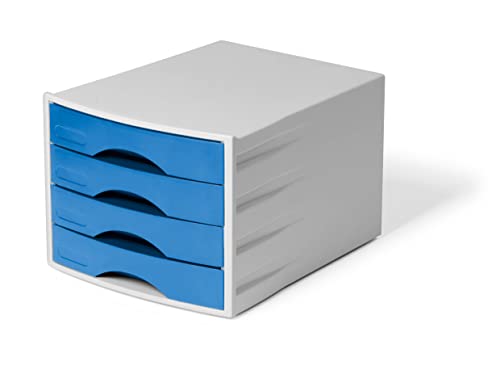 Durable Schubladenbox ECO 4 Fächer, für A4, Blauer Engel, schwarz/blau, 776206 von Durable