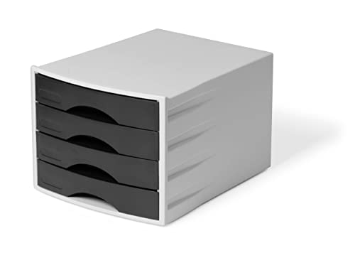 Durable Schubladenbox ECO 4 Fächer, für A4, Blauer Engel, schwarz/grau, 776201 von Durable