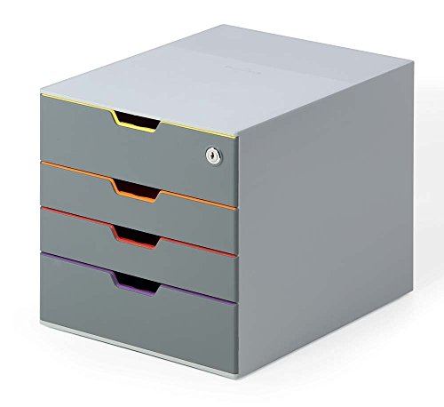 Durable Schubladenbox abschließbar (Varicolor 4 Safe) 4 Fächer, mit Etiketten zur Beschriftung, mehrfarbig, 760627 von Durable