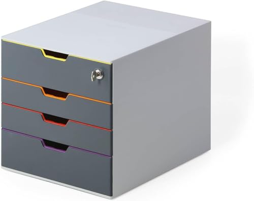 Durable Schubladenbox abschließbar (Varicolor 4 Safe) 4 Fächer, mit Etiketten zur Beschriftung, mehrfarbig, 760627 von Durable