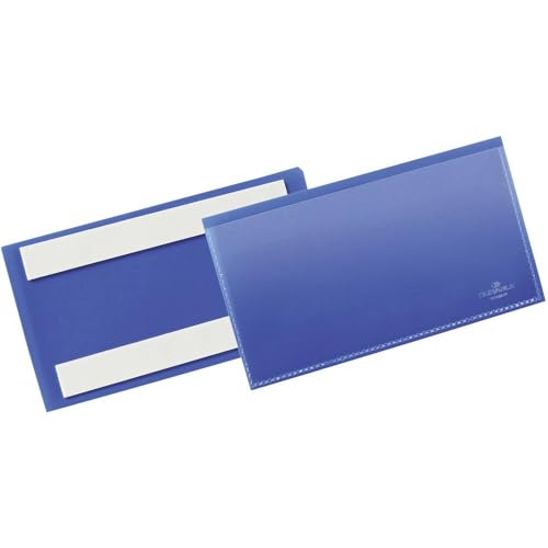 Durable Selbstklebende Etikettentasche, für Etiketten 150 x 67 mm, Packung à 50 Stück, dunkelblau, 176207 von Durable