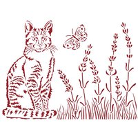 Schablone "Katze im Lavendelfeld" von Durchsichtig