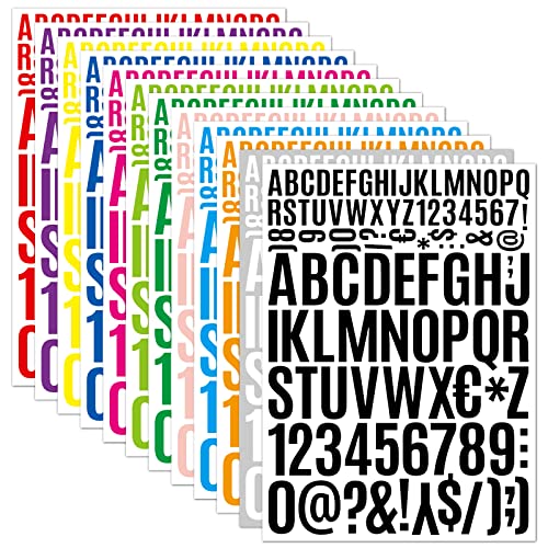 2-Blatt 1224 Stück buchstaben aufkleber Alphabet-Zahlenaufkleber 290mm/11.4 Zoll*210mm/8,3 Zoll Alphanumerischer Aufkleber aus Cartoon,12-farbige selbstklebende Vinyl alphanumerische Aufkleber Kit von Durdiiy