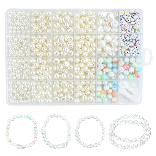 Durdiiy Perlen Weiß Set, Armbänder Selber Machen zum Auffädeln für Armbänder, Erwachsene DIY Beads for Jewellery Making Schaffung Mädchen Charm Kit (B) von Durdiiy