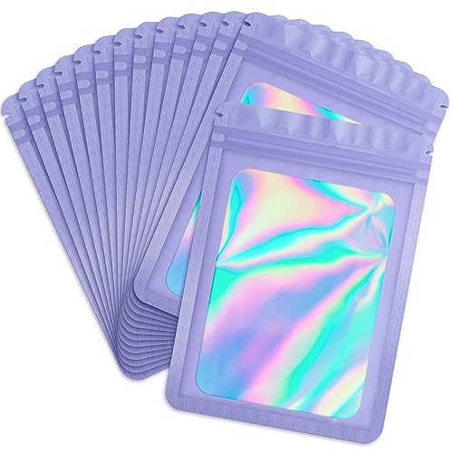 Durimoiy 100-Pack Mylar-Beutel mit klarem Fenster holographische Verpackungsbeutel für kleine Unternehmen wiederverschließbaren Reißverschluss Beutel Beutel Probe（10,5 x 15 cm, lila） von Durimoiy