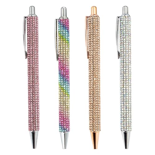 Duroecsain 4 Stück Kugelschreiber Glitzernde Kristall Diamantstifte 1mm Schwarze Tinte Einziehbare Klickstifte Geschenkstifte für Weihnachten Hochzeit von Duroecsain