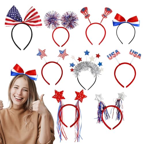 Duroecsain 4. Juli Stirnband, Memorial Day Stirnbänder | 9x rot weiß blau Independence Day Haarzubehör,Parade Hair Hoop, US -Flagge Kopfbedeckung für und Mädchen von Duroecsain