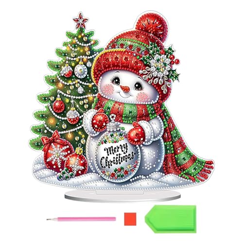 Duroecsain Diamantmalerei, Schneemann, Tischschmuck, Weihnachts-Strass-Kunst-Malerei, Desktop-Ornament - Handgemachtes Schneemann-Kunsthandwerk | Kunsthandwerk von Duroecsain