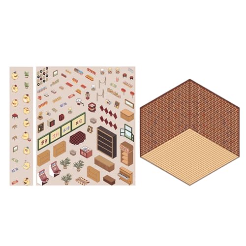 Duroecsain Erstellen Sie Ihre eigenen Aufkleber für Haus, Miniatur-Szenenaufkleber – Scrapbook House Abziehbilder, Effekt-Aufkleber, kleine Raum-Szenenaufkleber für Hausaufkleber von Duroecsain