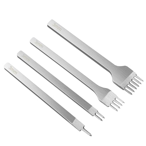 Duroecsain Lederstechbeitel-Set | 4X Zinken Leder Gravur Lochstanzen,Stahl-Puncher Werkzeuge Für Handwerk DIY-Projekte Und Kreativbedarf Duroecsain Lederstechbeitel-Set | 4X Zinken Leder Gravur Lochstanzen,Stahl-Puncher Werkzeuge Für Handwerk DIY-Projekte Und Kreativbedarf von Duroecsain