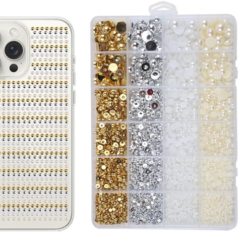 Duroecsain Nagelperlen,Halbrunde Bastelperlen - Flache Rückseite, Mini Perlen Für Handy Case Verzierung Nageldesign von Duroecsain