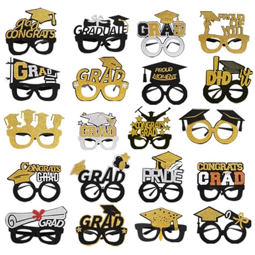 Duroecsain Prombrille, 2025 Sonnenbrille - Abschlussfoto Booth Requisiten 2025,Schwarz -Gold Decorative Grad Brille Booth Party Gefälligkeiten für Kindergarten, Vorschule & Mädchen von Duroecsain