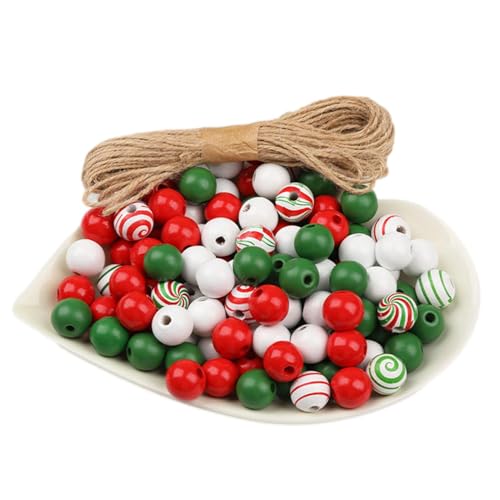 Duroecsain Weihnachtsperlen Zum Basteln,Holzperlen Set Für Weihnachtsschmuck - Festlicher Schmuck Für Frauen Mädchen Party Bastelaktivitäten Kunstfest von Duroecsain