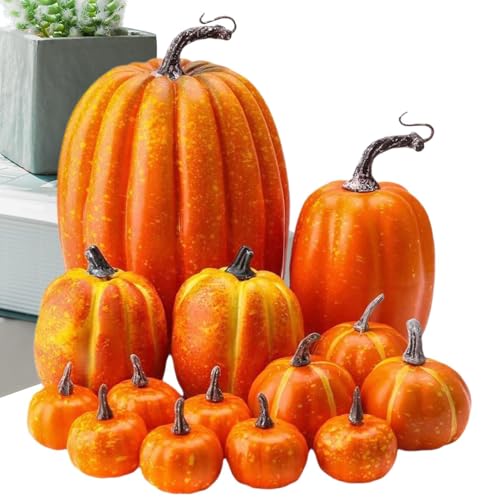 Kürbisse aus Schaumstoff – künstliche Tischdekoration für Halloween – 14 Stück Herbst-Dekorationen für den Innenbereich, für Bauernhof, Party, saisonaler Tisch, Innen und Kürbisse aus Schaumstoff – künstliche Tischdekoration für Halloween – 14 Stück Herbst-Dekorationen für den Innenbereich, für Bauernhof, Party, saisonaler Tisch, Innen und von Duroecsain