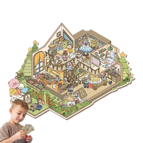 Miniatur-Szenenaufkleber, Aufkleberszenen für | Niedliche Miniatur-Hausaufkleber, Szenenaufkleber, Cartoon-Haus-Szenenaufkleber, von Duroecsain