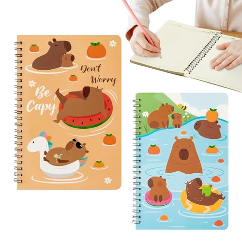 Spiralgebundenes Notizbuch | A5 Notizbuch Mit Drahtspiralbindung Für Unterwegs - 2 Stück Süße Capybara Bürobedarf Auslaufsicher Für Notizen Zeichnungen Reisen Meetings von Duroecsain
