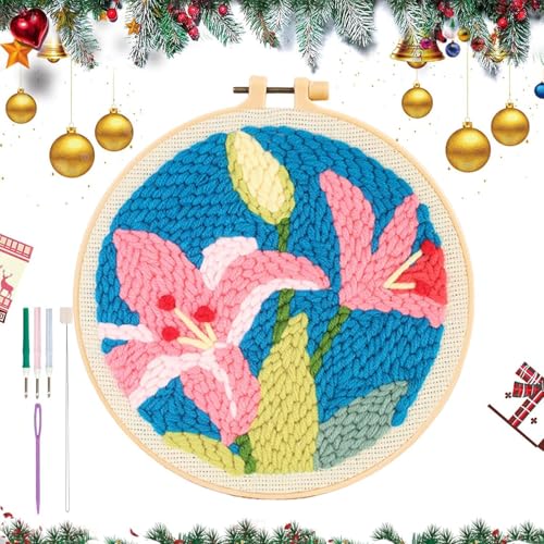 Stickerei-Sets für Anfänger, Blumenstickerei Wandkunst-Set, geprägter Stickstoff, Nadel-Stickset, kreative Handgefertigte Bastelsets für Stickerei-Sets für Anfänger, Blumenstickerei Wandkunst-Set, geprägter Stickstoff, Nadel-Stickset, kreative Handgefertigte Bastelsets für von Duroecsain