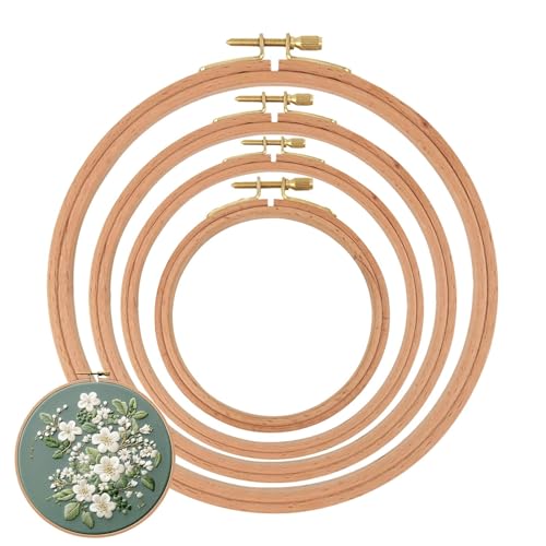Stickrahmen, Stickrahmen, Set mit 4 Nadelsticken | Kreisrahmen mit kleinem Handwerk, verstellbar, aus Holz, für Frauen zur Dekoration von Duroecsain