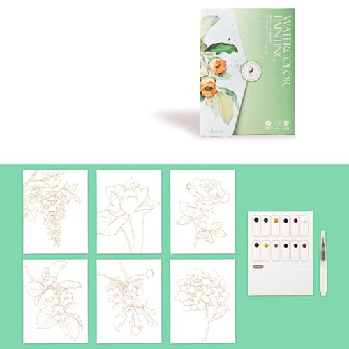 Watercolor Workbook for Beginners, Watercolor Book with 12-Color Paint, Water Color Drawing Book for Children Teens Adults von Duroecsain