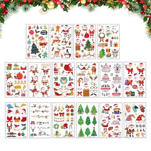 Weihnachts-Körperaufkleber, Körperaufkleber für Frauen | 16 Blatt wasserdichte Wasseraufkleber - Kerzenfolie Aufkleber, elegante Aufkleber von Duroecsain