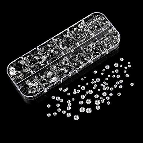 2088pcs Strasssteine Nägel Set, Transparent Strasssteine, Runde Strasssteine Basteln Bilder Flache Rückseite Kristall Edelsteine Basteln für DIY Nägel/Kleidun/Handwerk (mit Box) von Duronge