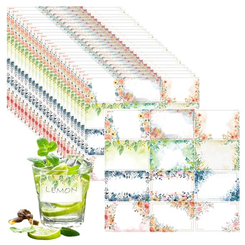 240 Stück Selbstklebende Marmeladen-Etiketten, Blumenetiketten für Gläser, Flaschen & Behälter, Beschriftbare Aufkleber, Universal-Aufkleber für Küche & Haushalt von Duronge