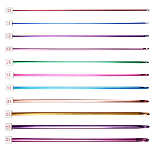 Duronge 11 Stück Bunte Afghan Häkelnadeln, Aluminium Stricknadeln mit Langer Griff, 2,0 bis 8,0 mm Leicht Tunesische Häkelnadelset, Stricken Zubehör für Anfänger, Erwachsene, Profis von Duronge