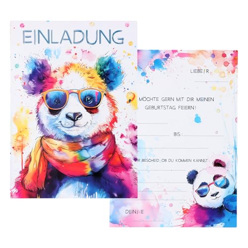 Duronge 12 x Einladungskarten Kindergeburtstag, Tier Einladungskarten, Partyeinladungen, Einladungen zur Geburtstagsfeier, Geeignet Kindergeburtstag Teenager Mädchen & Junge (Panda) von Duronge