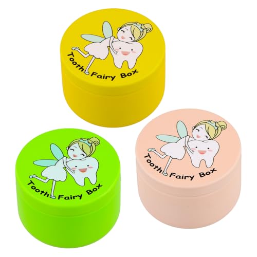 Duronge 3 Stück Zahndose, Box für Milchzähne, Zahnbox für Mädchen und Jungen, Zahndose für Kinder, Aufbewahrungsbox für Zähne, für als Geschenk Geburt, Rosa, Grün und Gelb von Duronge