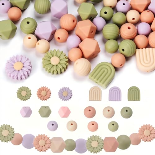 Duscdesp 112 Stück Silikonperlen Blumenperlen Set, Rubber Lose Gänseblümchen Regenbogen farben Silikon Perlen Bulk mit Nylonseil für DIY Fädelperlen, Schlüsselanhänger Basteln, Armband (Jasmin Grün) Duscdesp 112 Stück Silikonperlen Blumenperlen Set, Rubber Lose Gänseblümchen Regenbogen farben Silikon Perlen Bulk mit Nylonseil für DIY Fädelperlen, Schlüsselanhänger Basteln, Armband (Jasmin Grün) von Duscdesp