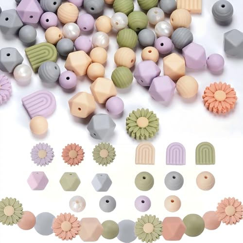 Duscdesp 112 Stück Silikonperlen Blumenperlen Set, Rubber Lose Gänseblümchen Regenbogen farben Silikon Perlen Bulk mit Nylonseil für DIY Fädelperlen, Schlüsselanhänger Basteln, Armband (Hellviolett) Duscdesp 112 Stück Silikonperlen Blumenperlen Set, Rubber Lose Gänseblümchen Regenbogen farben Silikon Perlen Bulk mit Nylonseil für DIY Fädelperlen, Schlüsselanhänger Basteln, Armband (Hellviolett) von Duscdesp