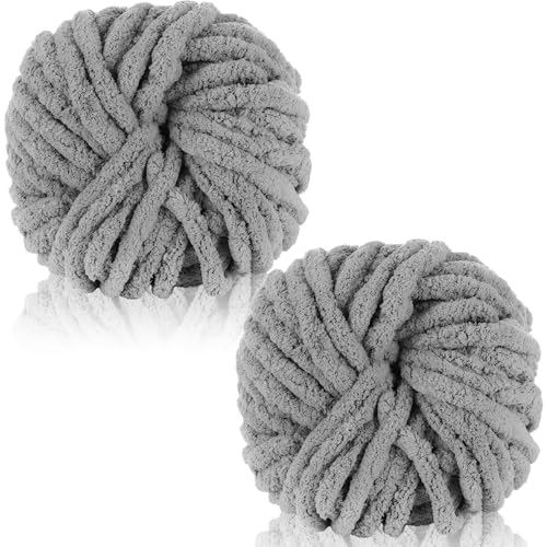 Duscdesp 2 Stück Dicke Wolle Garn 2 X 250g Chenille Chunky Wolle, Weiche Armstricken Wolle zum Stricken und Häkeln XXL Chenille Wolle Yarn für Decken, Kissen, Schals, Mützen (Dunkelgrau) von Duscdesp