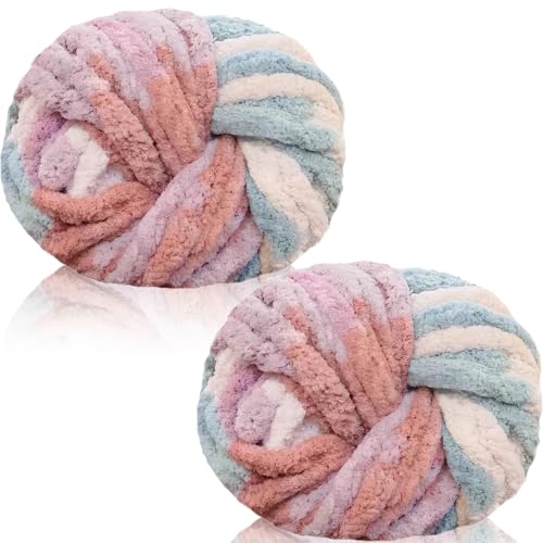 Duscdesp 500g(2 x 250g) Dicke Wolle Garn, Chenille Chunky Wolle Weiche Armstricken Wolle zum Stricken und Häkeln XXL Chenille Wolle Yarn für Decken, Kissen, Schals, Mützen (Kirschblüte) von Duscdesp