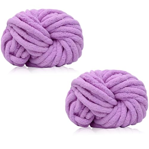 Duscdesp 2 Stück Dicke Wolle Garn 2 X 250g Chenille Chunky Wolle, Weiche Armstricken Wolle zum Stricken und Häkeln XXL Chenille Wolle Yarn für Decken, Kissen, Schals, Mützen (Lavendel) von Duscdesp
