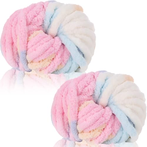 Duscdesp 2 Stück Dicke Wolle Garn 2 X 250g Chenille Chunky Wolle, Weiche Armstricken Wolle zum Stricken und Häkeln XXL Chenille Wolle Yarn für Decken, Kissen, Schals, Mützen (Marshmallow) von Duscdesp