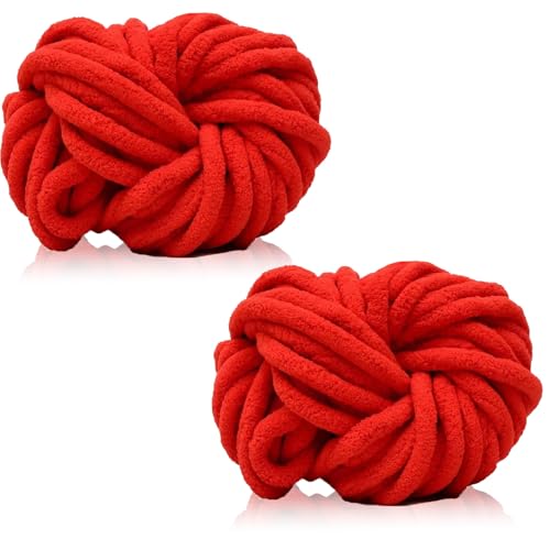 Duscdesp 500g(2 x 250g) Dicke Wolle Garn, Chenille Chunky Wolle Weiche Armstricken Wolle zum Stricken und Häkeln XXL Chenille Wolle Yarn für Decken, Kissen, Schals, Mützen (Rot) von Duscdesp