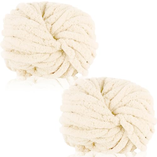 Duscdesp 500g(2 x 250g) Dicke Wolle Garn, Chenille Chunky Wolle Weiche Armstricken Wolle zum Stricken und Häkeln XXL Chenille Wolle Yarn für Decken, Kissen, Schals, Mützen (Beige) von Duscdesp