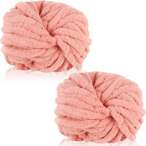 Duscdesp 500g(2 x 250g) Dicke Wolle Garn, Chenille Chunky Wolle Weiche Armstricken Wolle zum Stricken und Häkeln XXL Chenille Wolle Yarn für Decken, Kissen, Schals, Mützen (Lachs Rosa) von Duscdesp