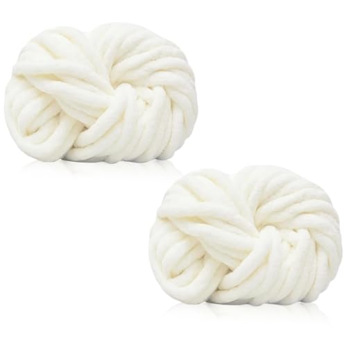 Duscdesp Grobes Garn zum Handstricken, 240 g, super grobes Garn zum Häkeln, dickes Wollgarn, Chenille, grobes Deckengarn für Hüte, Schals, Decken, Kissen, Katzenbett (cremeweiß) von Duscdesp
