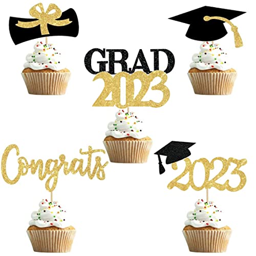 Dusenly 2023 Graduation Party Cupcake Topper Congrats Grade Cake Topper für 2023 Graduation Party Dekorationen (Gold) von Dusenly