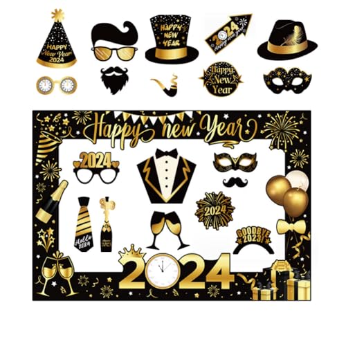 Dusenly 2024 Happy Silvester Party Foto Booth Requisiten Papier Fotorahmen Requisiten mit Kartenrahmen für 2024 New Year Party Supplies von Dusenly