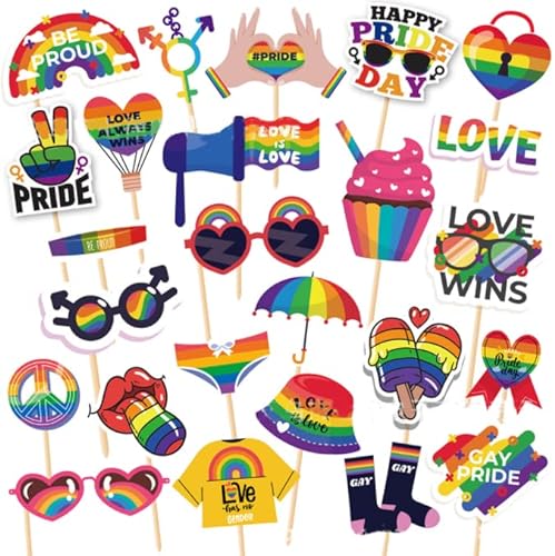 Dusenly 25 Stück Gay Pride Regenbogen-Party-Fotoautomaten-Requisiten, Stolz, Party-Requisiten, Gay Pride, Event-Veranstaltung, Kostüm-Zubehör von Dusenly